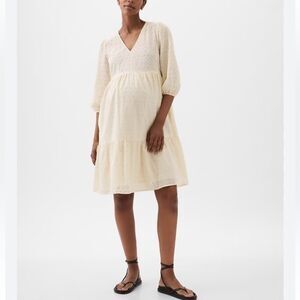 Gap Maternity Ivory Cream Tiered Eyelet Mini Dress
